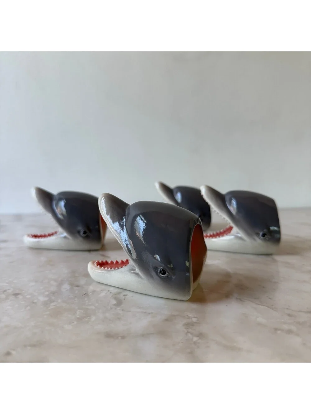 Ceramic Shark Head Napkin Rings Set of Unique Funky Home Decor